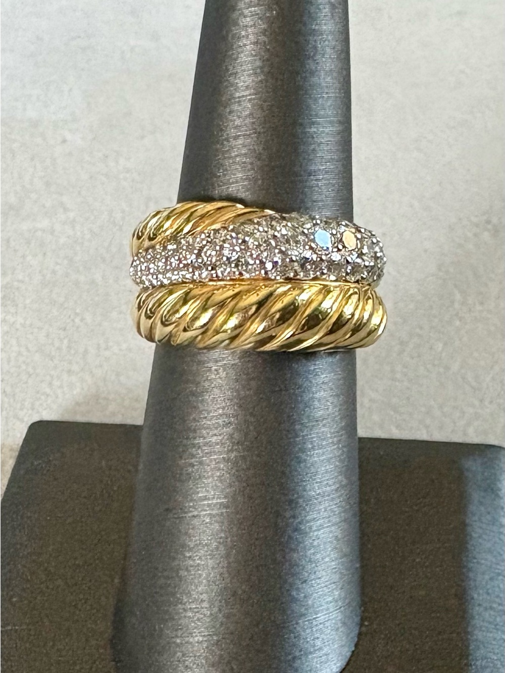 David Yurman 18K Gold Band Ring with Pavé Diamond